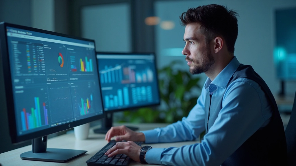 Экран с диаграммами и графиками в инструменте Power BI для визуализации данных