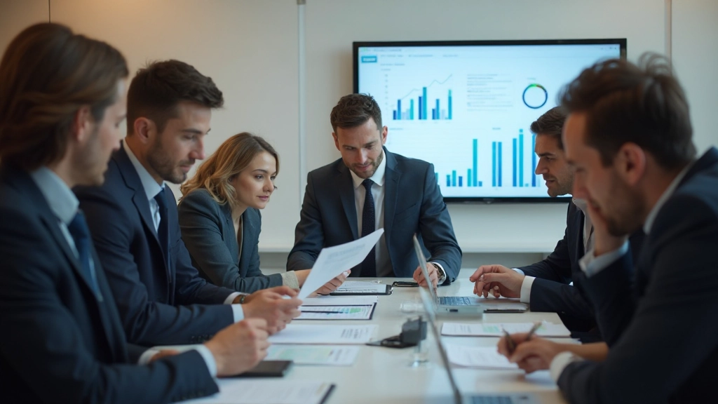 Команда специалистов обсуждает результаты анализа данных за круглым столом в конференц-зале