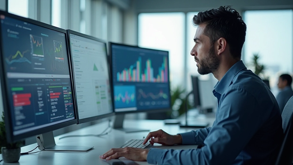 Профессиональный аналитик работает с данными на компьютере