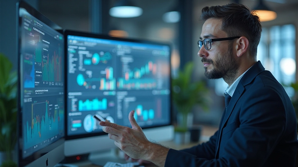 Схема аналитического рабочего процесса с графиками данных на экране компьютера