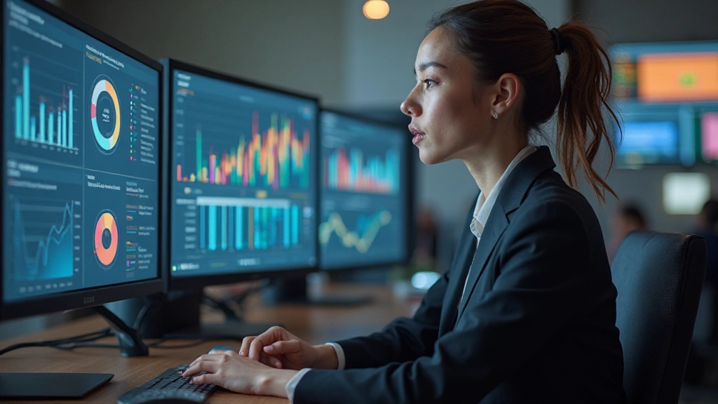 Интерфейс Power BI с цветными визуализациями и графиками на экране